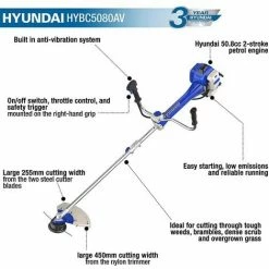Hyundai HYBC5080AV Petrol Grass Trimmer/Strimmer/Brushcutter 51cc 2-Stroke Anti-Vibration - Blue -Hyundai Sales Shop 13457570 2