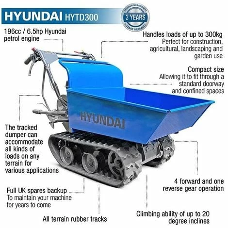 Mini Dumper / Power Barrow / TransporterHyundai HYTD300 196cc Petrol 300kg Payload Tracked 2 Mini Dumper / Power Barrow / TransporterHyundai HYTD300 196cc Petrol 300kg Payload Tracked - Image 2