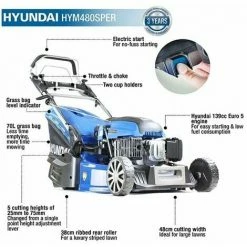 Petrol Roller Lawnmower Hyundai HYM480SPER 19" 48cm 480mm Self Propelled Electric Start 139cc - Includes 600ml Engine Oil -Hyundai Sales Shop 23400890 3