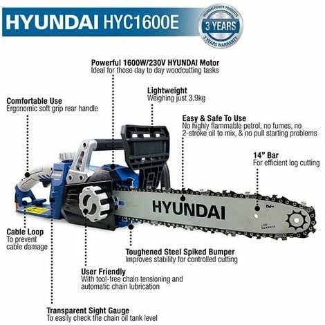 Corded Electric Chainsaw Hyundai HYC1600E 1600W 230V 14" 2 Corded Electric Chainsaw Hyundai HYC1600E 1600W 230V 14" - Image 2