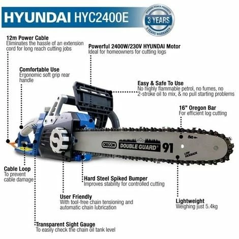 Corded Electric Chainsaw Hyundai HYC2400E 2400W / 230V 16" 2 Corded Electric Chainsaw Hyundai HYC2400E 2400W / 230V 16" - Image 2