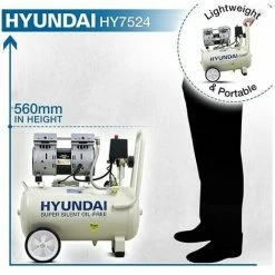 Silenced Air Compressor Hyundai HY7524 5.2CFM, 1HP, 24 Litre Oil Free Direct Drive -Hyundai Sales Shop 26973074 3