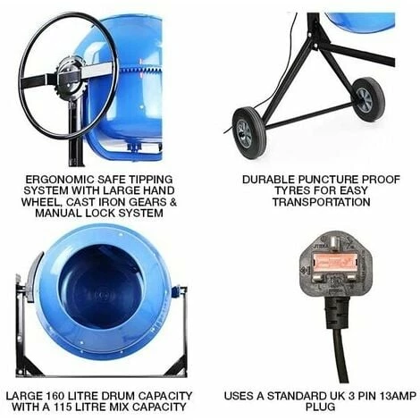 Electric Cement Mixer Hyundai HYCM160 160 Litre 240v 650w Portable Concrete Mixer 3 Electric Cement Mixer Hyundai HYCM160 160 Litre 240v 650w Portable Concrete Mixer - Image 3