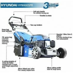 Petrol Roller Lawnmower Hyundai HYM480SPR 19" 48cm 480mm Self Propelled 139cc - Includes 600ml Engine Oil -Hyundai Sales Shop 34833928 2