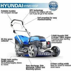 Hyundai HYM510SP 196cc Self-Propelled 510mm Petrol Lawnmower -Hyundai Sales Shop 36601825 5