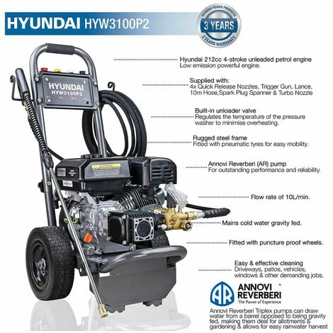 Hyundai HYW3100P2 3100psi 212cc Petrol Pressure Washer 2 Hyundai HYW3100P2 3100psi 212cc Petrol Pressure Washer - Image 2