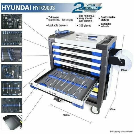 Tool Chest Cabinet Hyundai HYTC9003 305 Piece 7 Drawer Caster Mounted Roller 2 Tool Chest Cabinet Hyundai HYTC9003 305 Piece 7 Drawer Caster Mounted Roller - Image 2