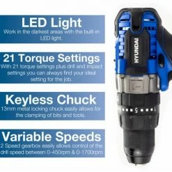 Drill Driver Hyundai HY2176 20V MAX Li-Ion Cordless Drill Driver With 13-Piece Drill Accessory Kit -Hyundai Sales Shop 66350077 3
